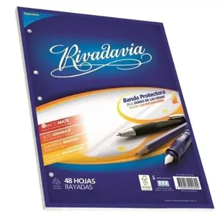 imagen de Block de Hojas 48h Rayado Oficio Margen Ref. RIVADAVIA